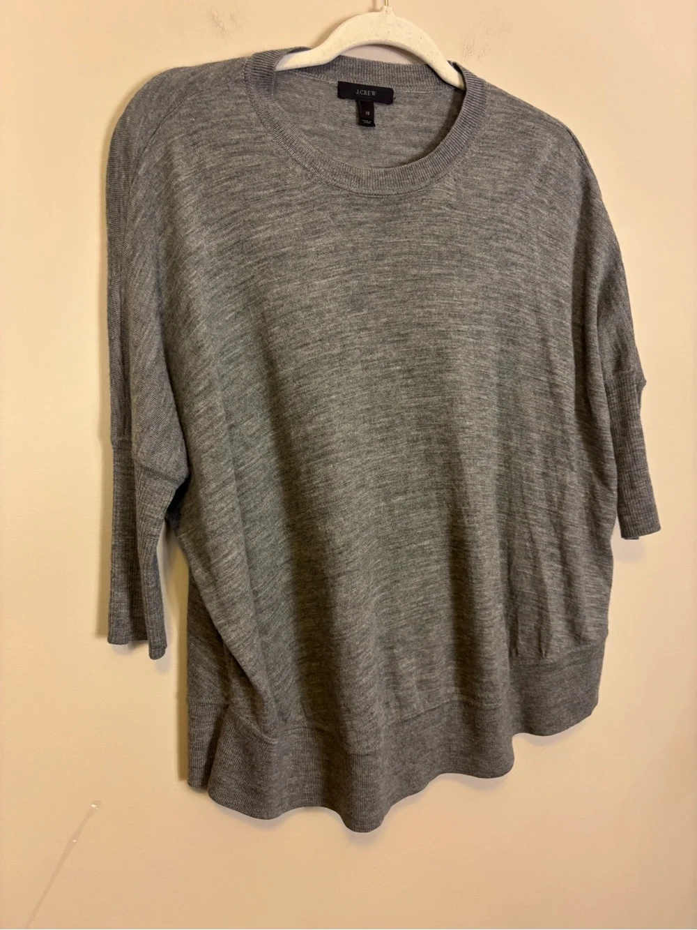 J. Crew Light Heather Gray 100% Wool Short-Sleeve Pullover Knit Sweater XS